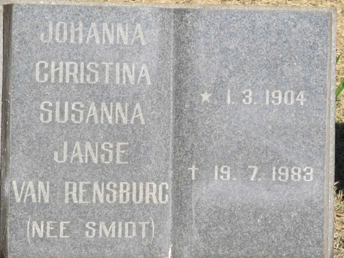 RENSBURG Georg Frederik, Janse van 1907-1983 &amp; Johanna Christina Susanna SMIDT 1904-1983