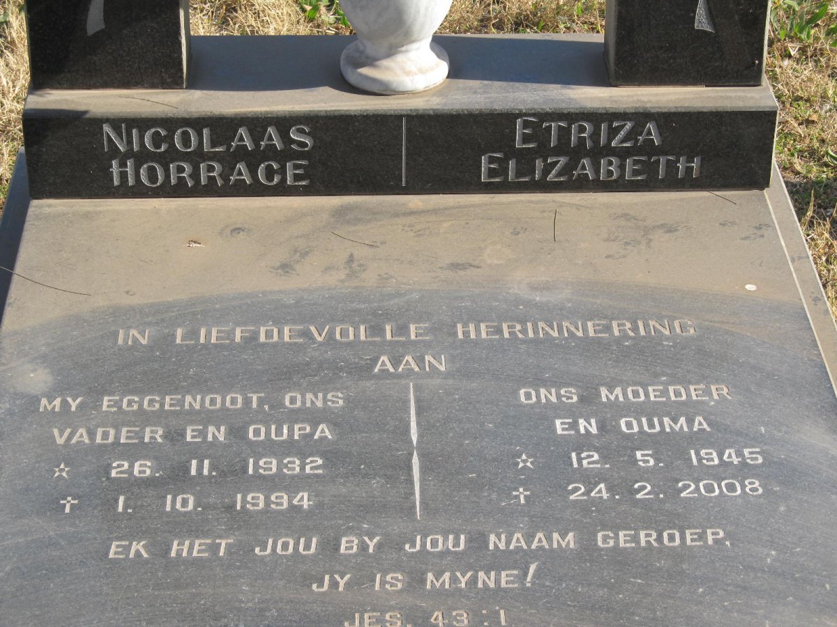 RHEEDER Nicolaas Horrace 1932-1994 &amp; Etriza Elizbeth 1945-2008