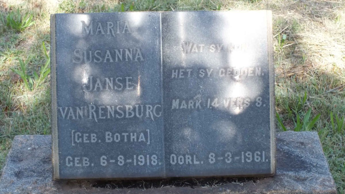 RENSBURG Maria Susanna, Janse van nee BOTHA 1918-1961
