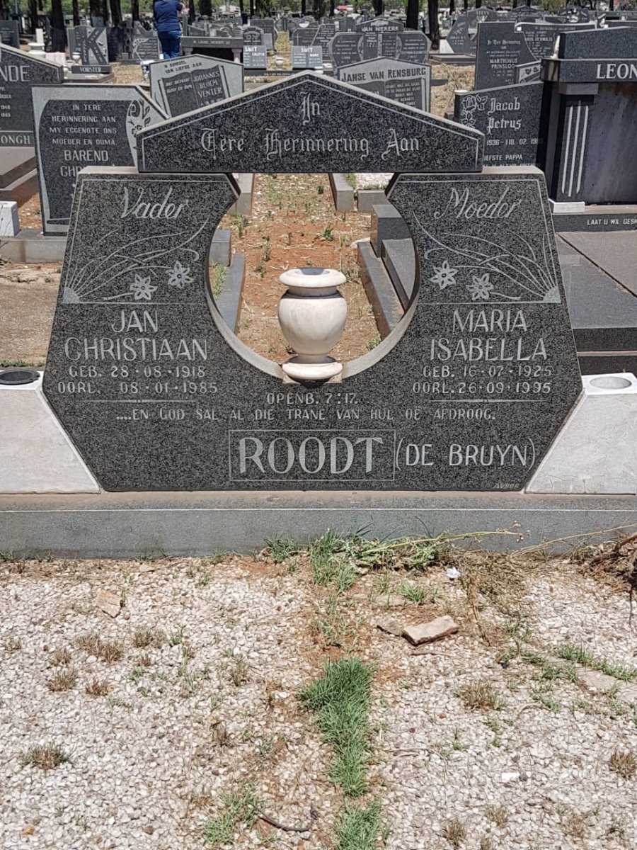 ROODT Jan Christiaan 1918-1985 &amp; Maria Isabella DE BRUYN 1925-1995