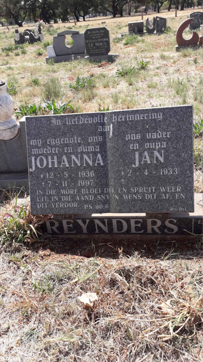 REYNDERS Jan 1933- &amp; Johanna 1936-1997