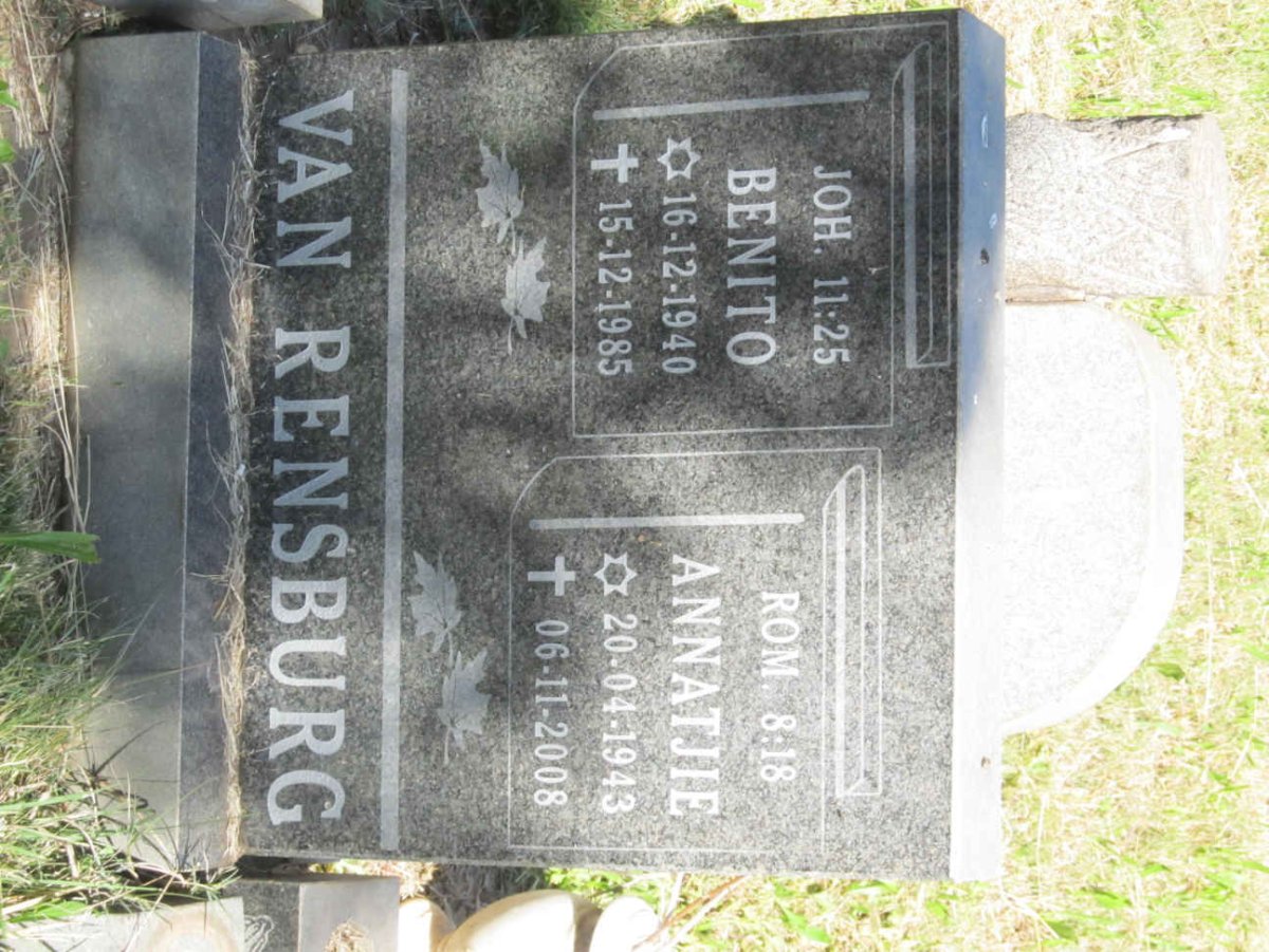 RENSBURG Benito, van 1940-1985 &amp; Annatjie 1943-2008