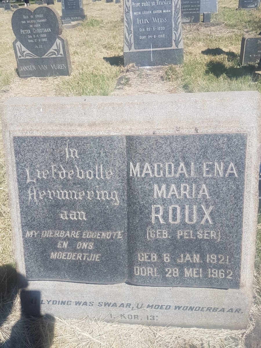 ROUX Magdalena Maria nee PELSER 1921-1962