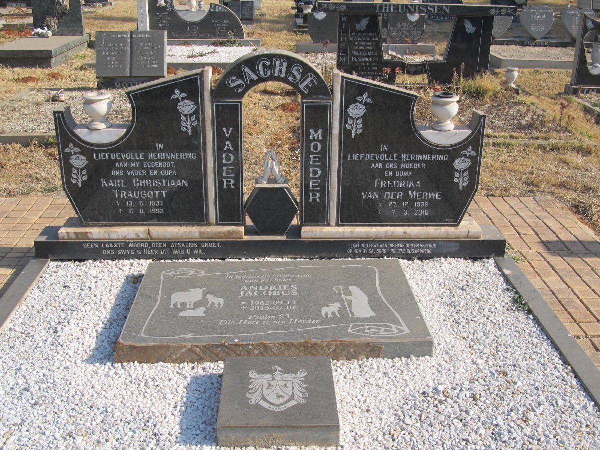 SACHSE Karel Christiaan Traugott 1937-1993 &amp; Fredrika VAN DER MERWE 1938-2000 :: SACHSE Andries Jacobus 1962-2015