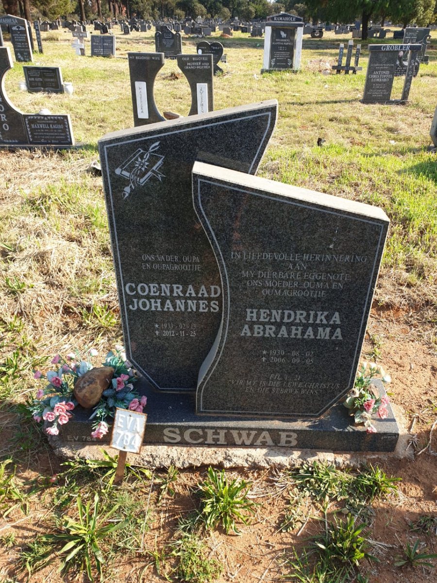 SCHWAB Coenraad Johannes 1933-2012 &amp; Hendrika Abrahama 1930-2006