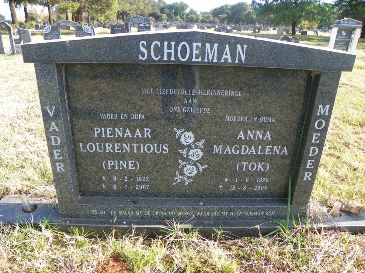 SCHOEMAN Pienaar Lourentious 1922-2007 &amp; Anna Magdalena 1929-2006