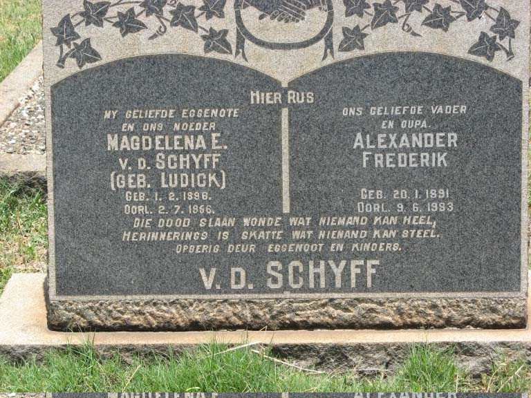SCHYFF Alexander Frederik, v.d. 1891-1983 &amp; Magdelena E. LUDICK 1898-1956