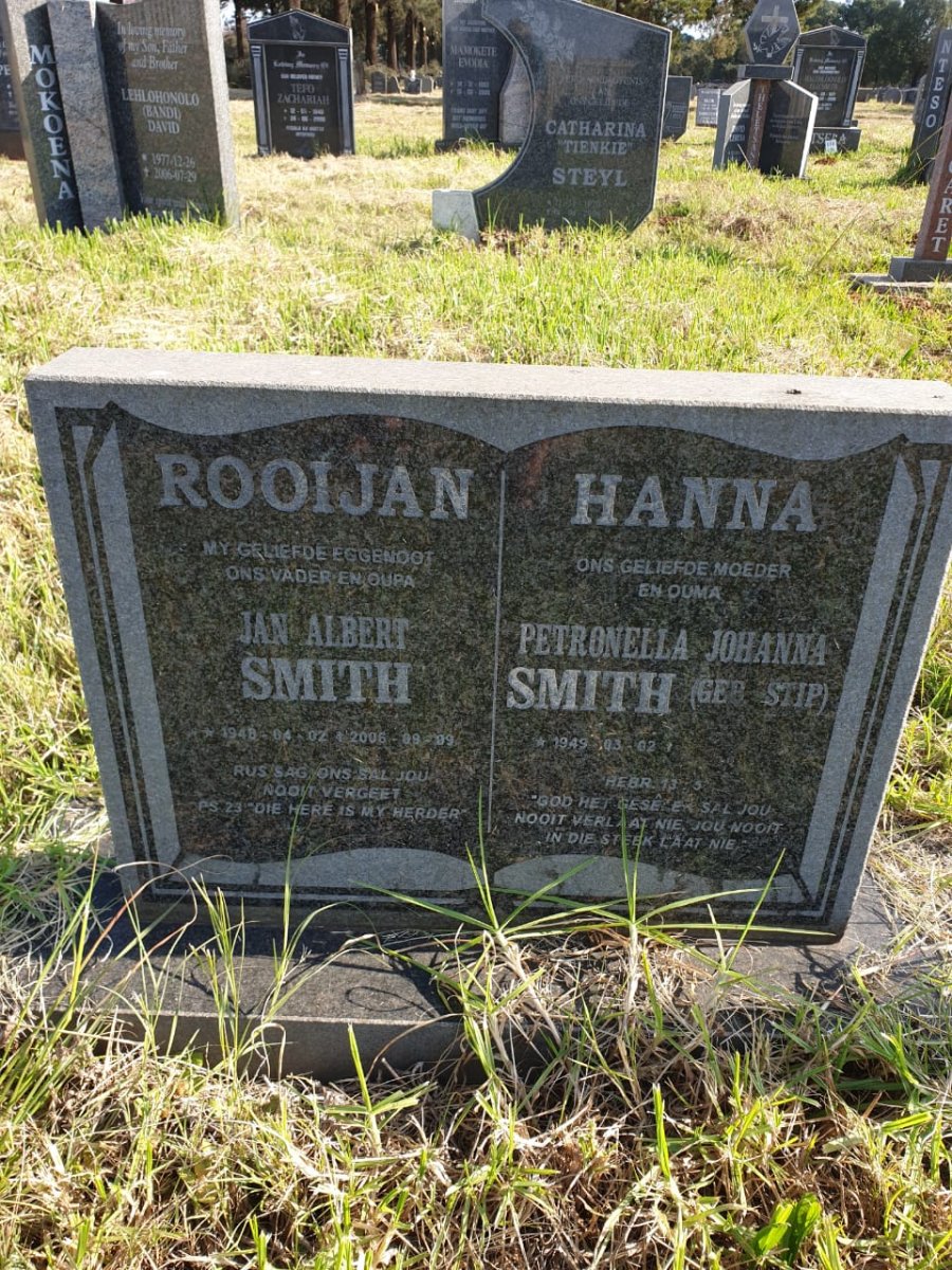 SMITH Jan Albert 1948-2006 &amp; Petronella Johanna STIP 1949-