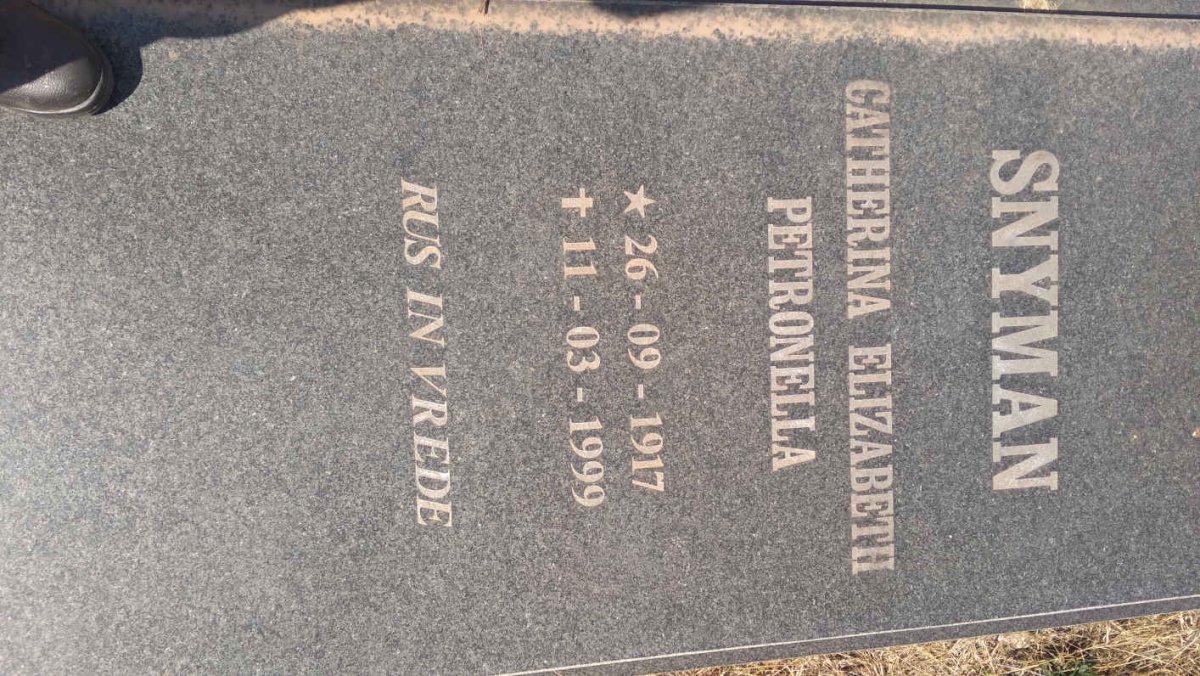 SNYMAN Catherina Elizabeth Petronella 1917-1999