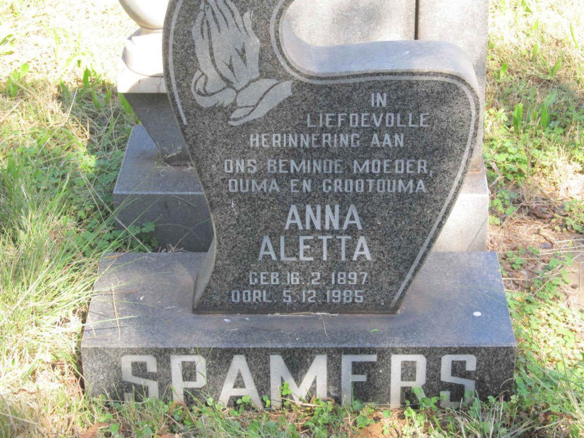 SPAMERS Anna Aletta 1897-1985