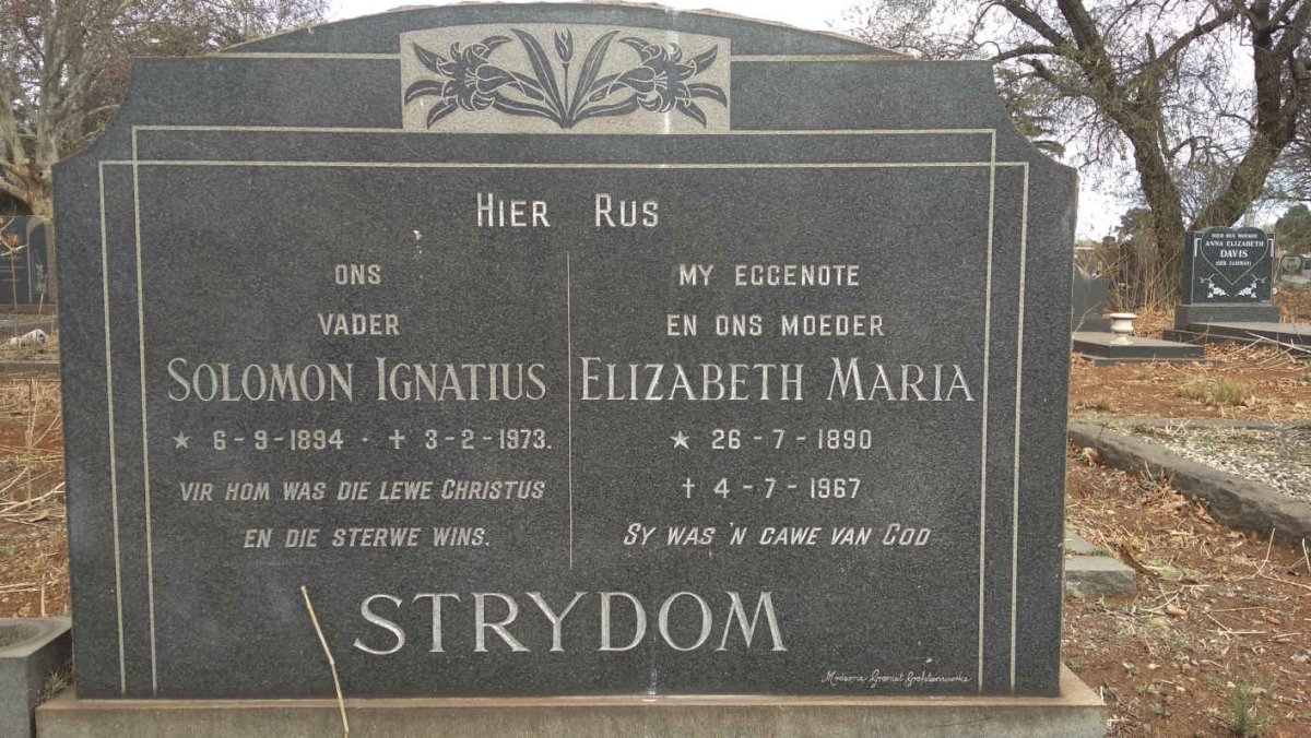 STRYDOM Solomon Ignatius 1894-1973 &amp; Elizabeth Maria 1890-1967