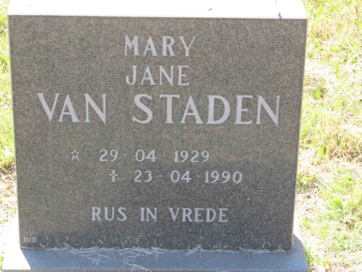 STADEN Mary Jane, van 1929-1990