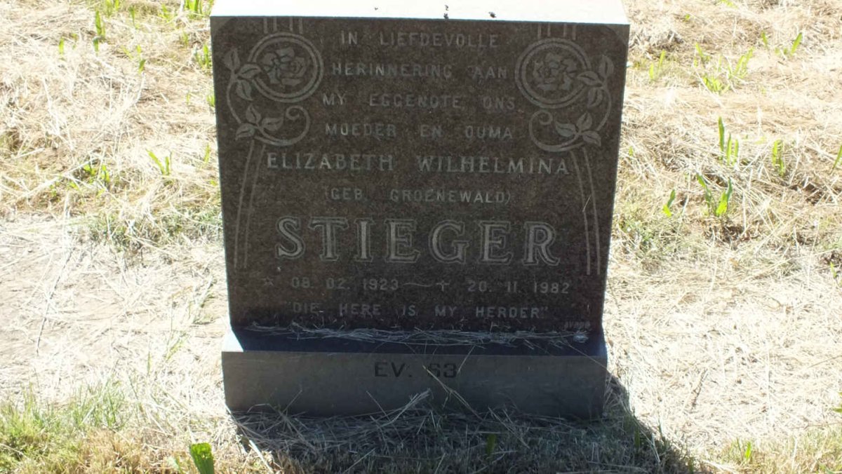 STIEGER Elizabeth Wilhelmina nee GROENEWALD 1923-1982