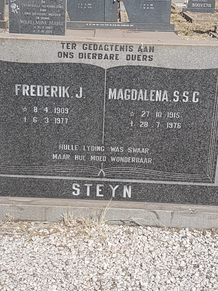 STEYN Frederik J. 1909-1977 &amp; Magdalena S.S.C. 1915-1976