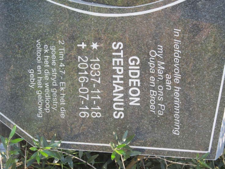 STANDER Gideon Stephanus 1937-2016 &amp; Wilhelmina Andrea Jacoba 1942-