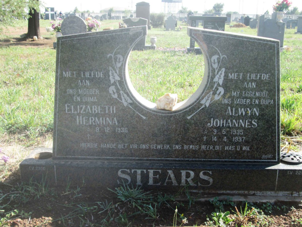 STEARS Alwyn Johannes 1935-1997 &amp; Elizabeth Hermina 1936-