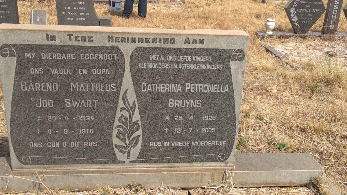 SWART Barend Mattheus Job 1934-1978 :: BRUYNS Catherina Petronella 1928-2005
