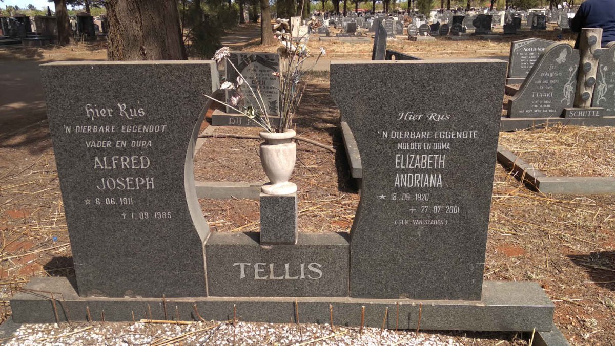 TELLIS Alfred Joseph 1911-1985 &amp; Elizabeth Andriana VAN STADEN 1920-2001