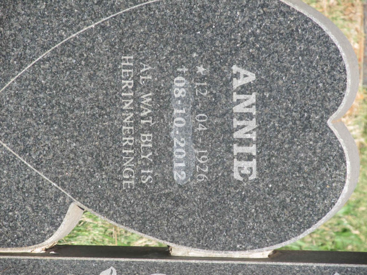TOIT Gallie, du 1922-2010 &amp; Annie 1926-2012