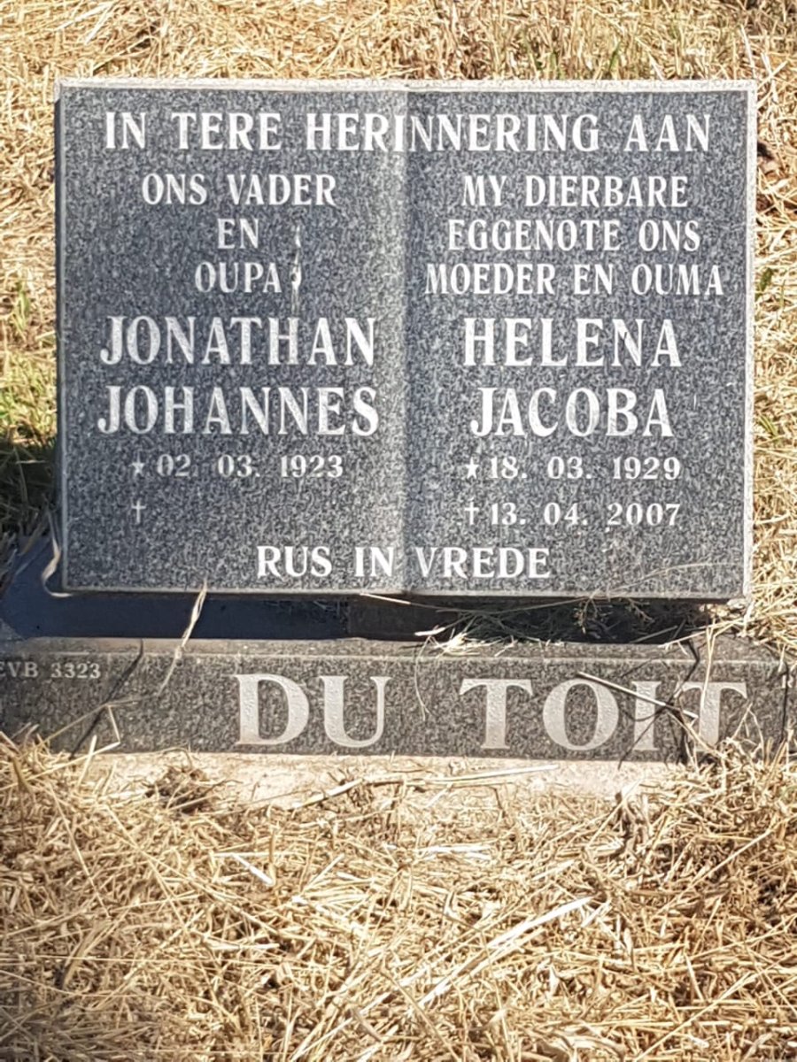 TOIT Jonathan Johannes, du 1923- &amp; Helena Jacoba 1929-2007