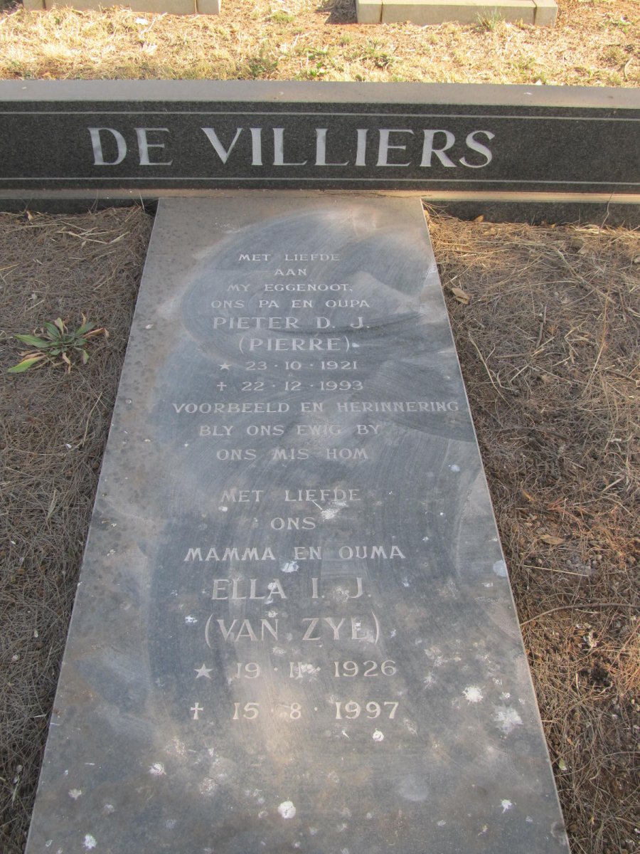 VILLIERS Pieter D.J, de 1921-1993 &amp; Ella I.J. VAN ZYL 1926-1997