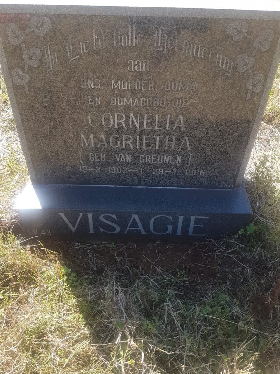 VISAGIE Cornelia Magrietha nee VAN GREUNEN 1903-1986