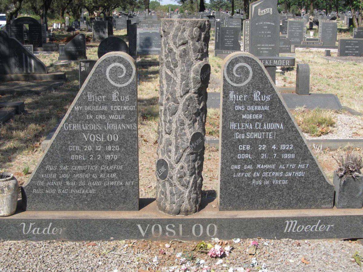 VOSLOO Gerhardus Johannes 1920-1970 &amp; Helena Claudina SCHUTTE 1922-1998