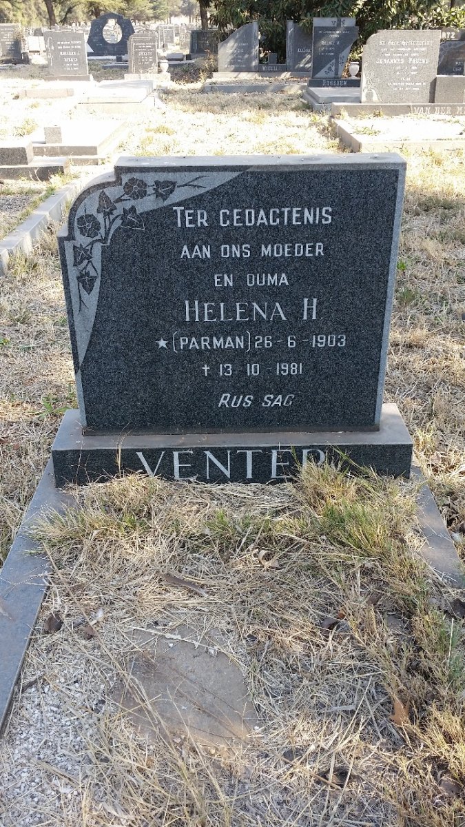 VENTER Helena H. nee PARMAN 1903-1981