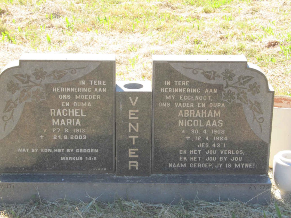 VENTER Abraham Nicolaas 1908-1984 &amp; Rachel Maria 1913-2003