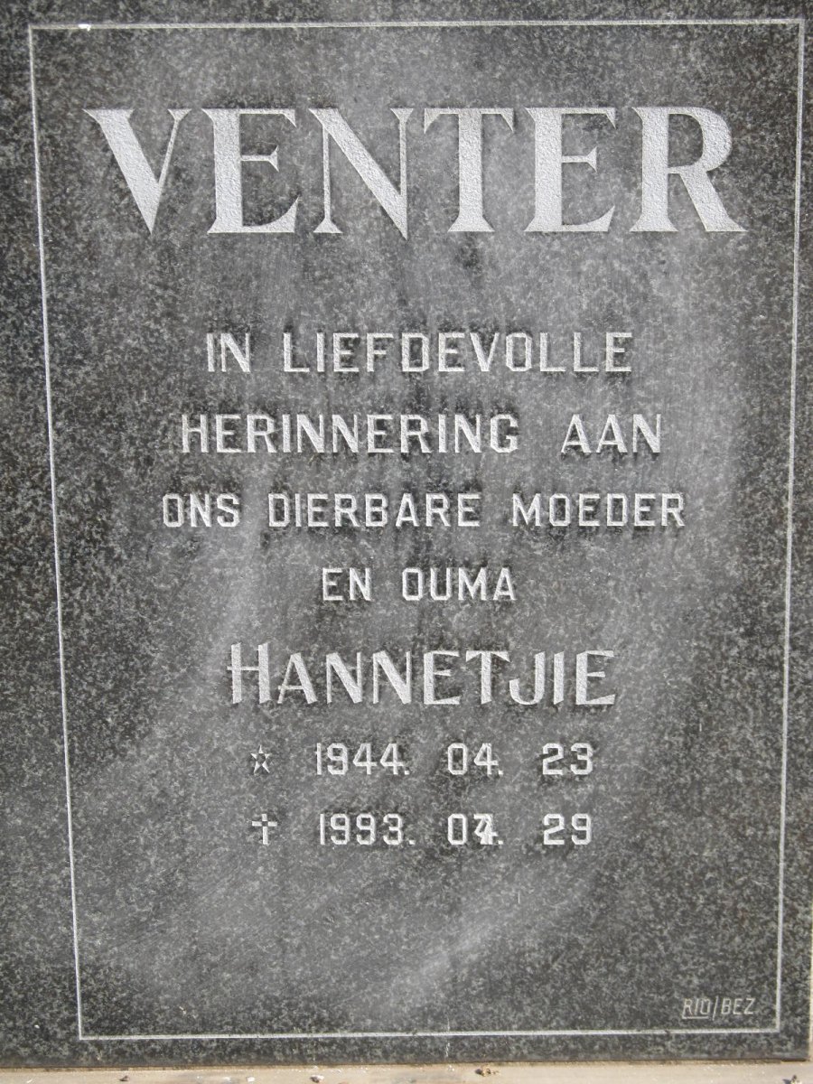 VENTER Hannetjie 1944-1993