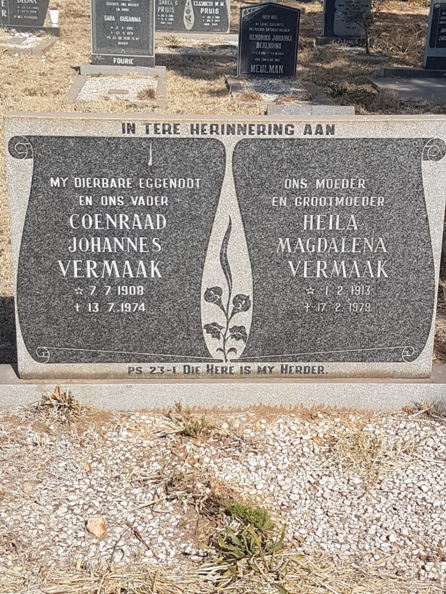 VERMAAK Coenraad Johannes 1908-1974 &amp; Heila Magdalena 1913-1979