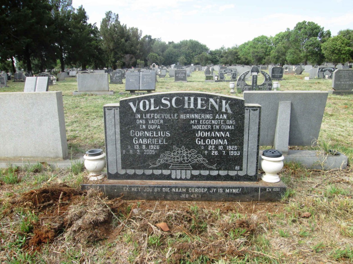 VOLSCHENK Cornelius Gabrieël 1926-2005 &amp; Johanna Glodina 1925-1993