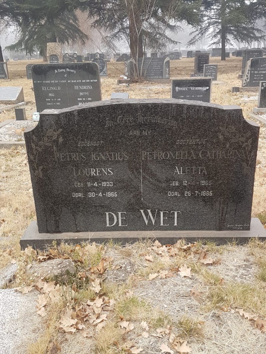 WET Petrus Ignatius Lourens, de 1933-1965 :: DE WET Petronella Catharina Aletta 1965-1965