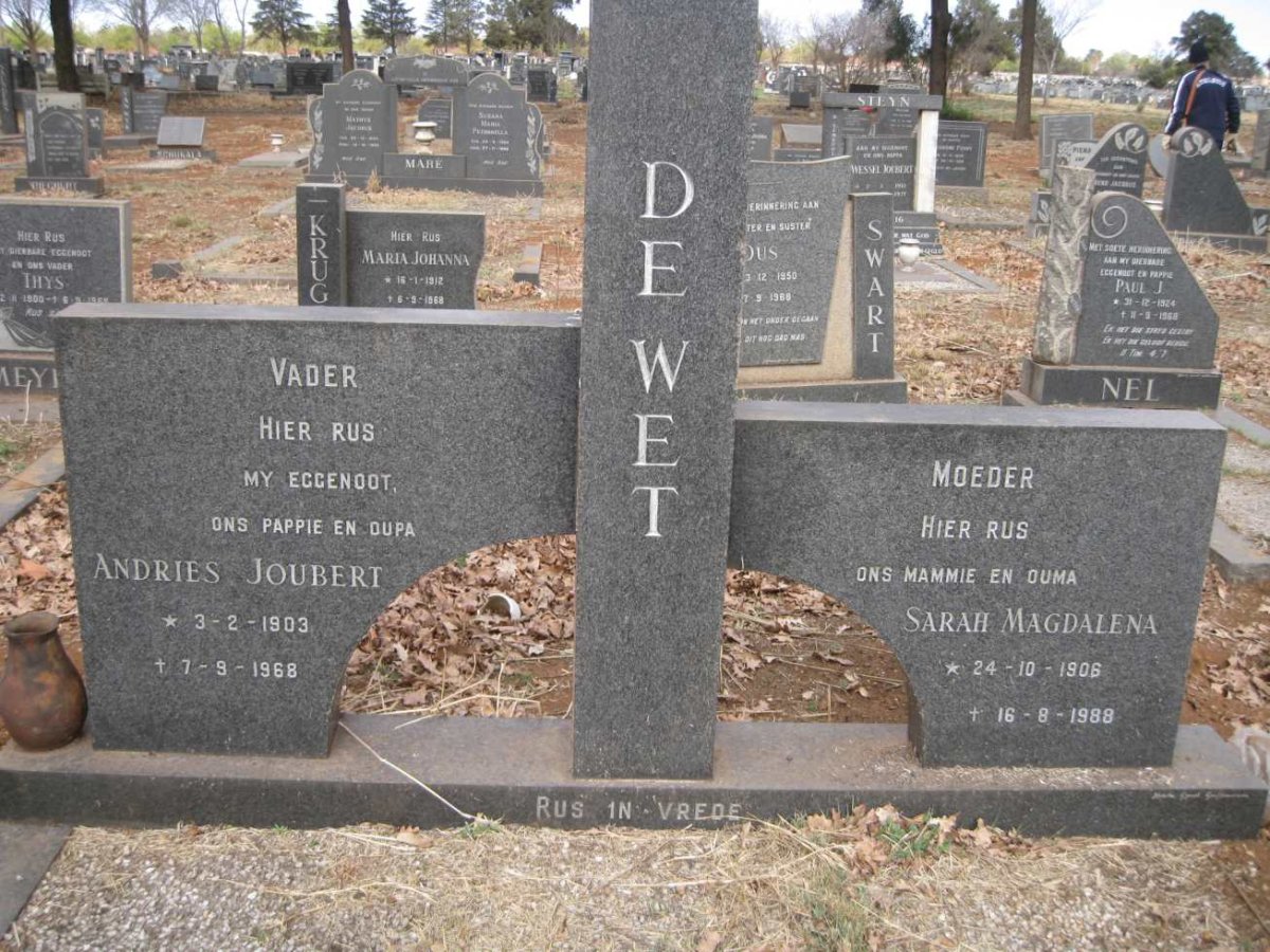 WET Andries Joubert, de 1903-1968 &amp; Sarah Magdalena 1906-1988