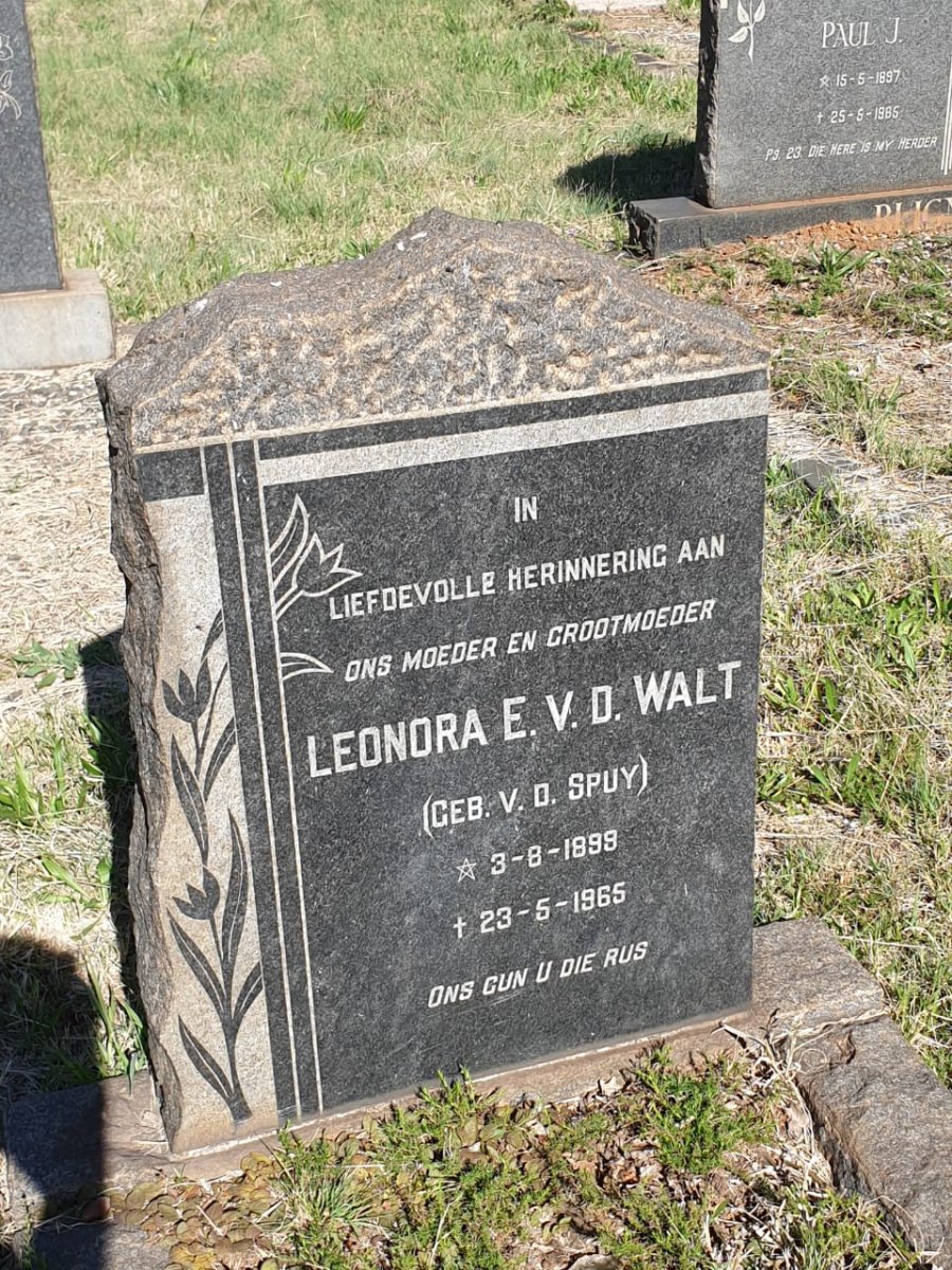 WALT Leonora E., v.d. nee V.D. SPUY 1899-1965