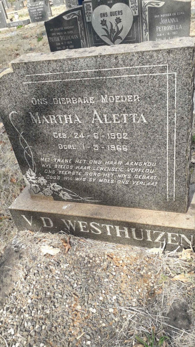 WESTHUIZEN Martha Aletta, v.d. 1902-1966
