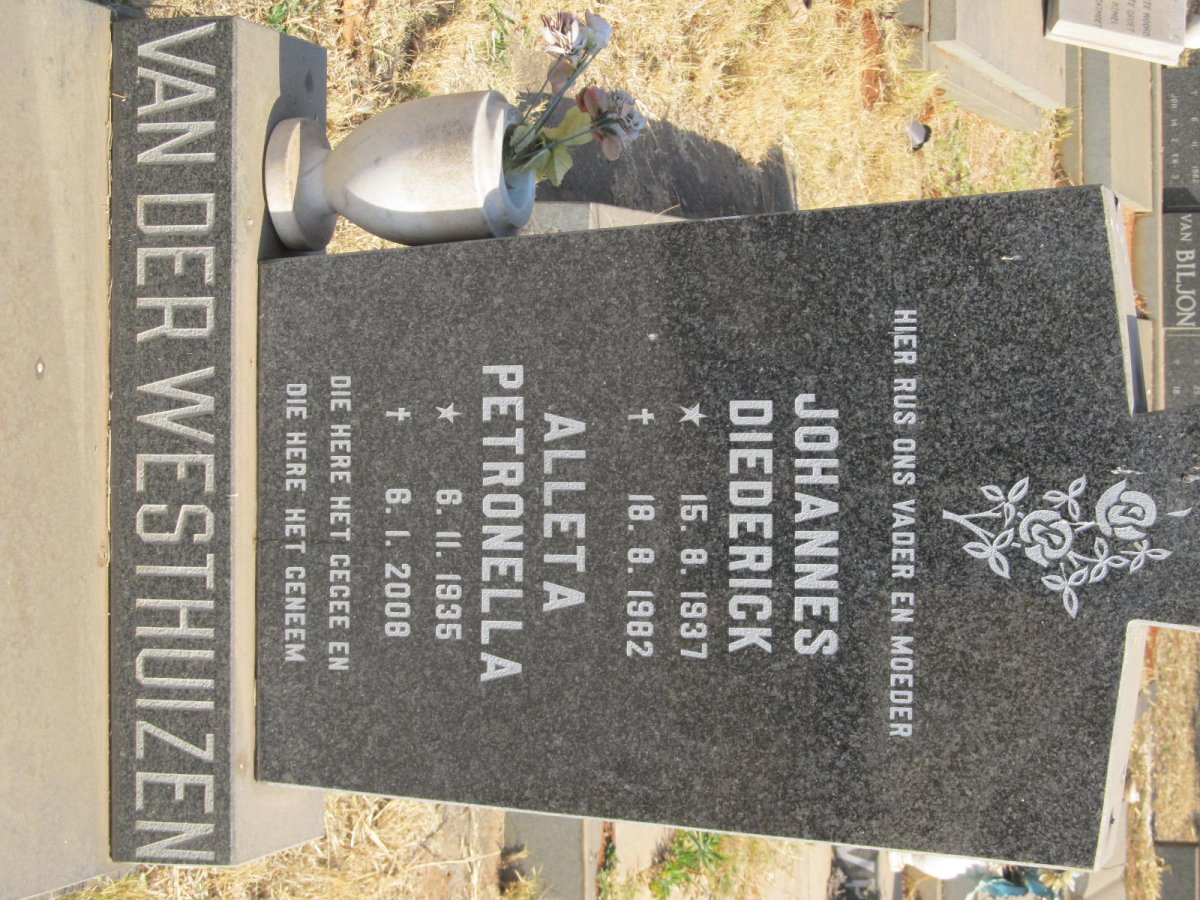 WESTHUIZEN Johannes Diederick, van der 1937-1982 &amp; Alleta Petronella 1935-2008
