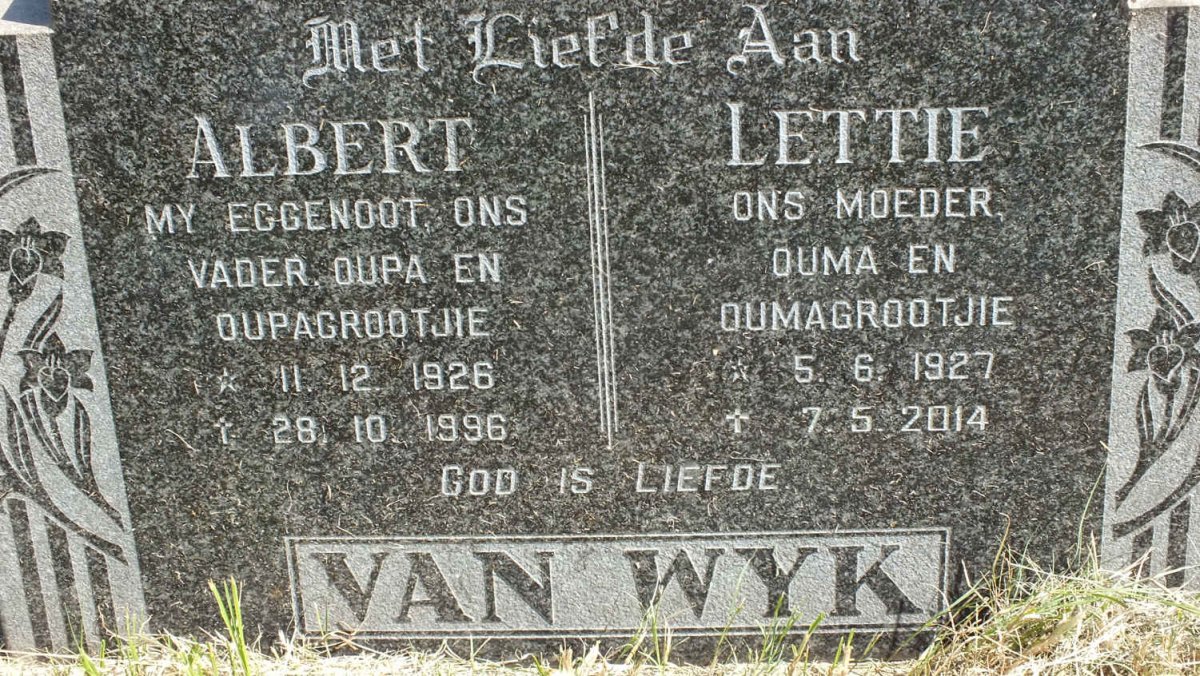 WYK Albert, van 1926-1996 &amp; Lettie 1927-2014