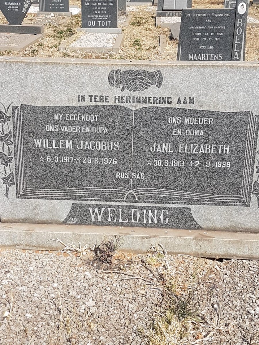 WELDING Willem Jacobus 1917-1976 &amp; Jane Elizabeth 1913-1998