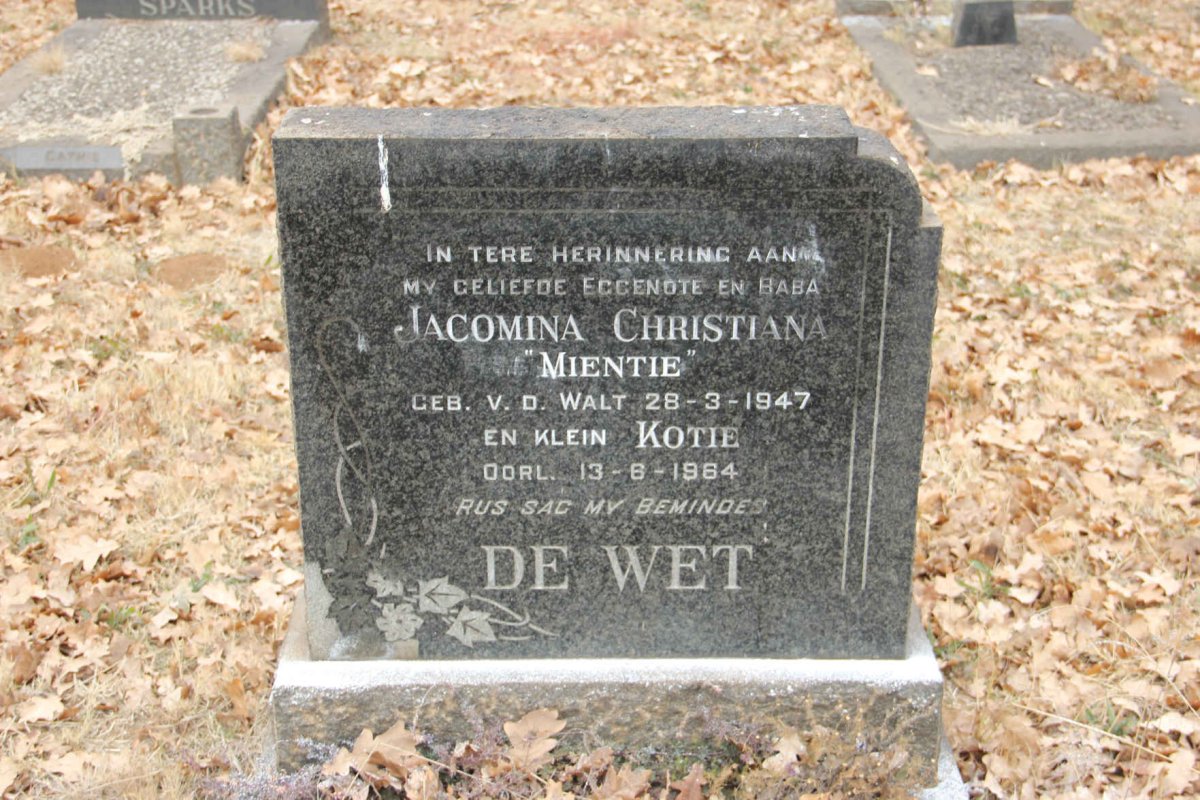 WET Jacomina Christiana, de nee V.D. WALT 1947-1964 :: DE WET Kotie -1964