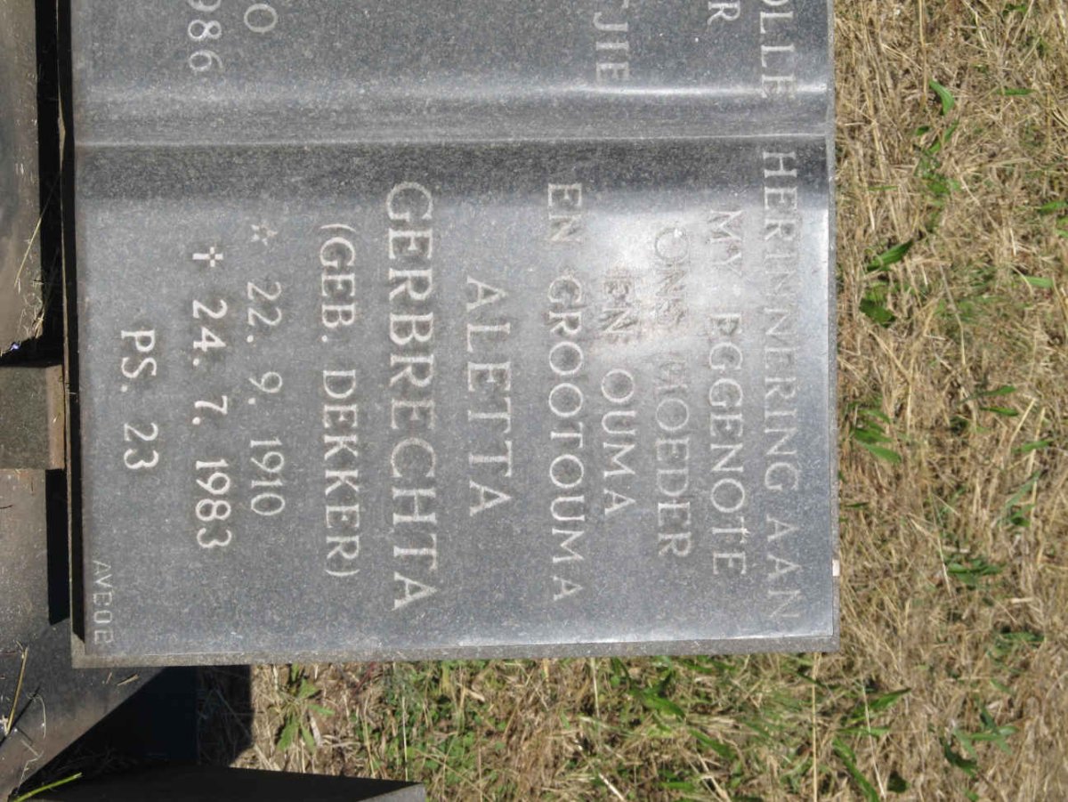 WIT Louis Botha, de 1910-1986 &amp; Aletta Gerbrechta DEKKER 1910-1983