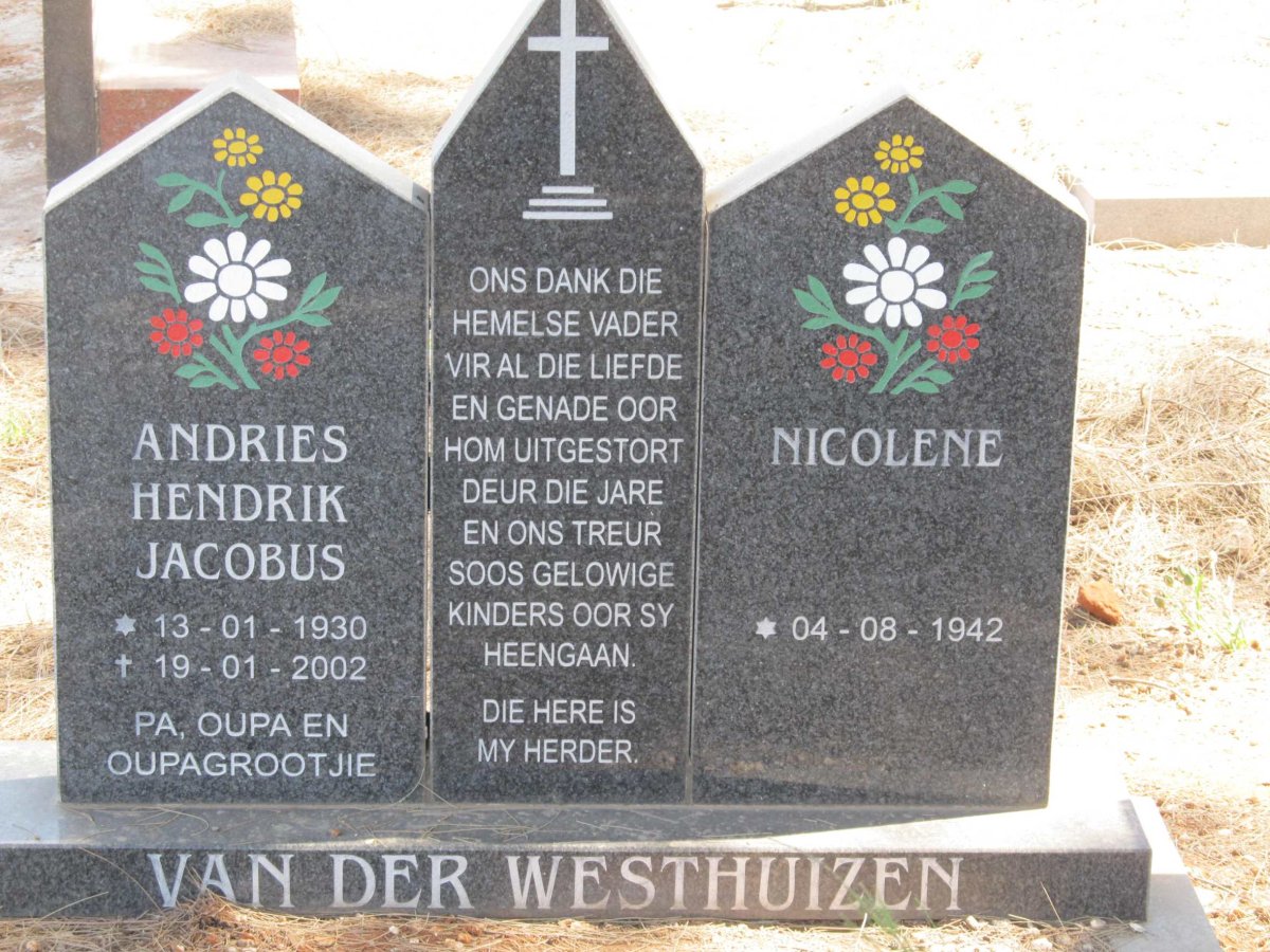 WESTHUIZEN Andries Hendrik Jacobus, van der 1930-2002 &amp; Nicolene 1942-