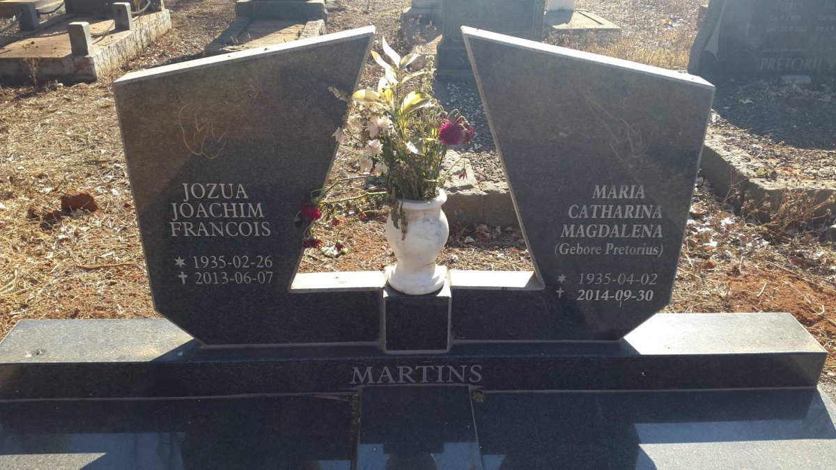 MARTINS Jozua Joachim Francois 1935-2013 &amp; Maria Catharina Magdalena PRETORIUS 1935-2014