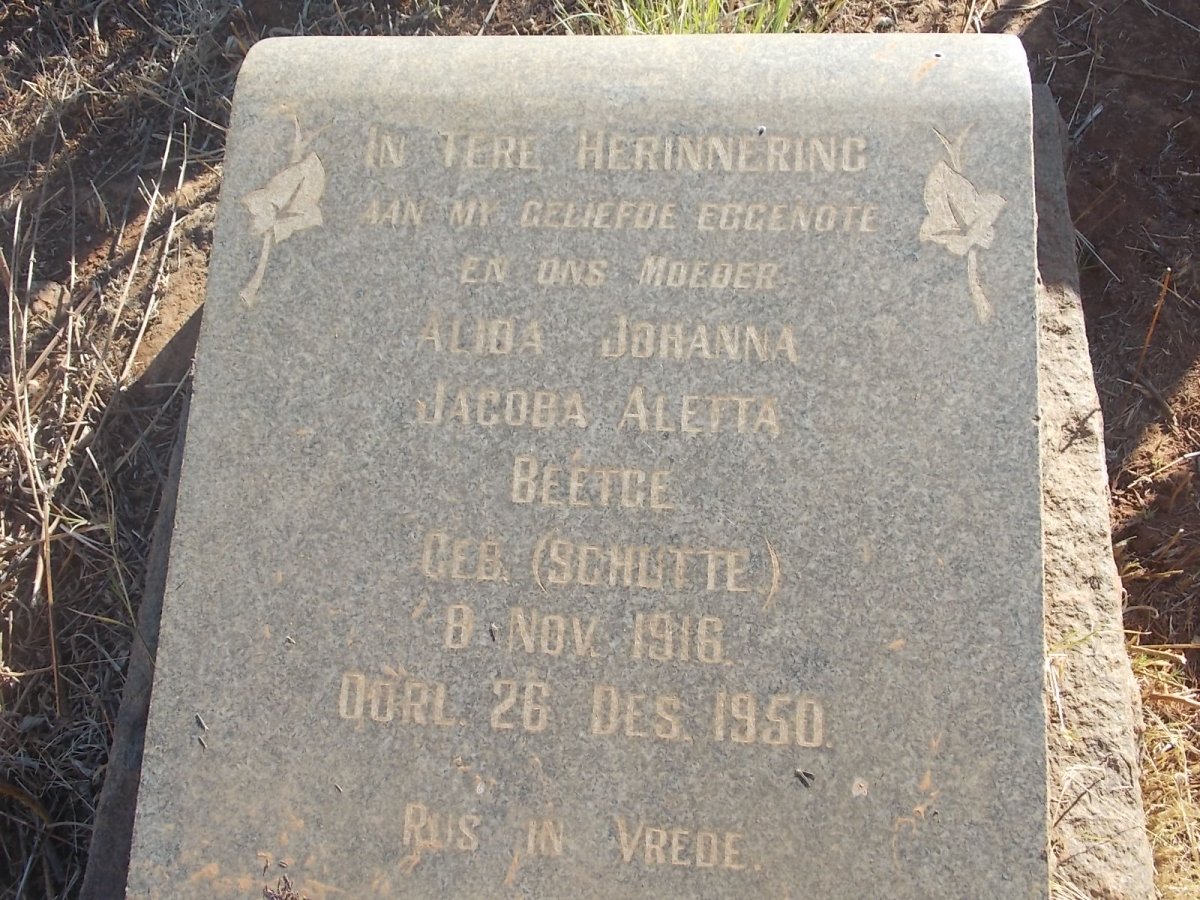 BEETGE Alida Johanna Jacoba Aletta nee SCHUTTE 1916-1950