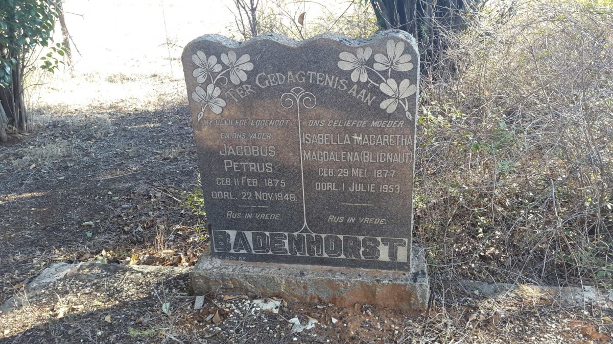 BADENHORST Jacobus Petrus 1875-1948 &amp; Isabella Magaretha Magdalena BLIGNAUT 1877-1953