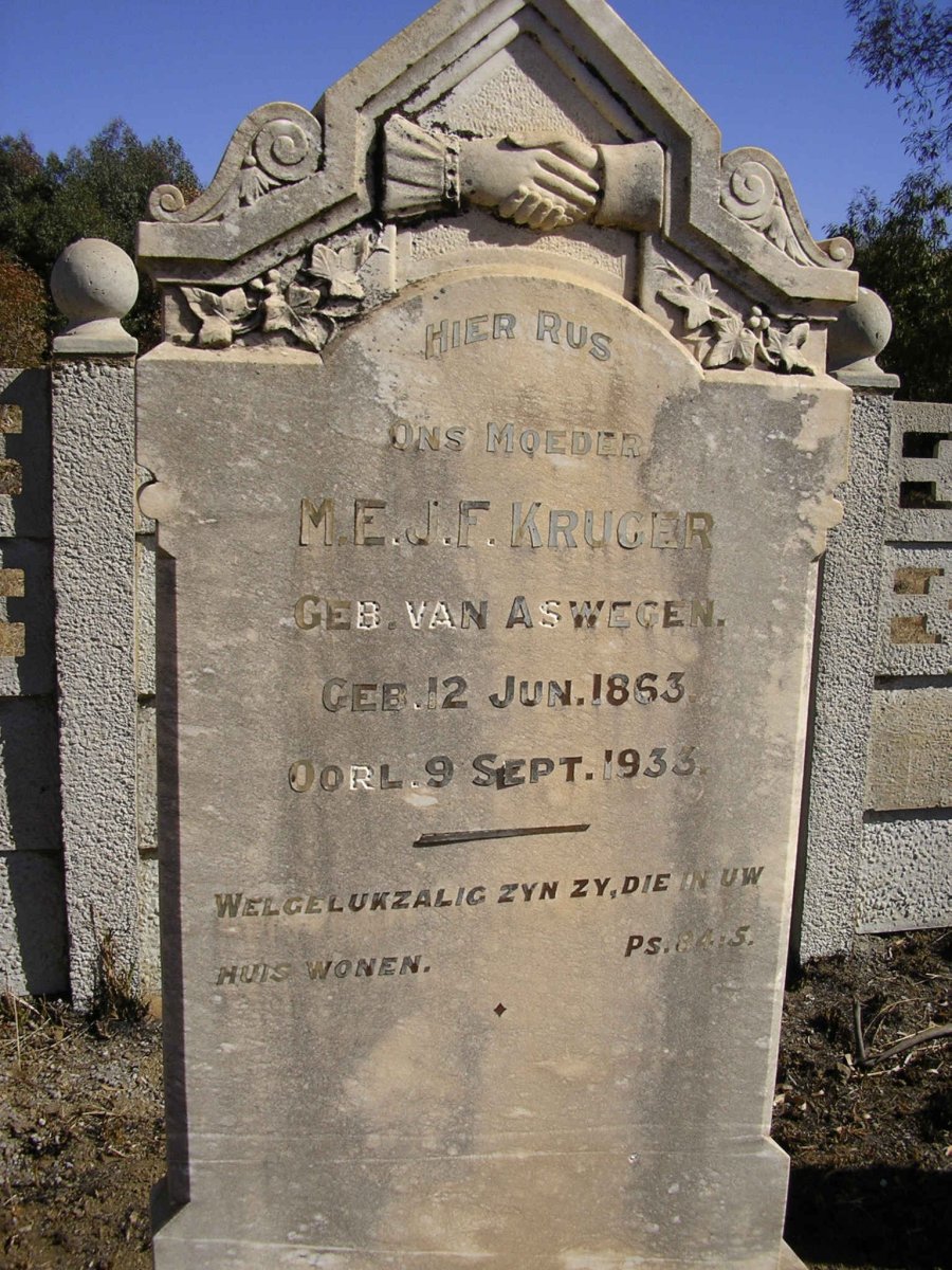 KRUGER M.E.J.F. nee VAN ASWEGEN 1863-1933