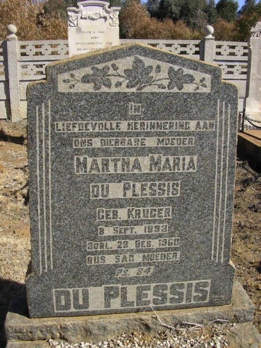 PLESSIS Martha Maria, du nee KRUGER 1893-1960