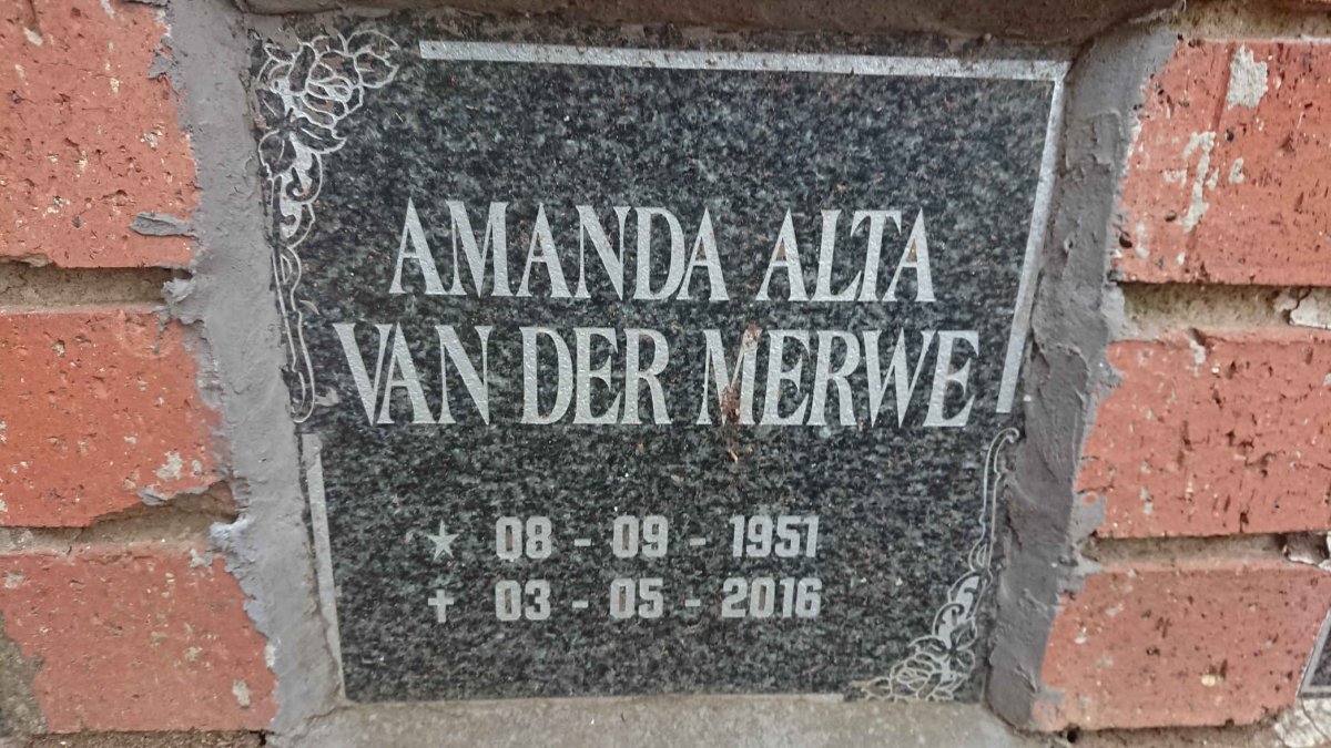 MERWE Amanda Alta, van der 1951-2016