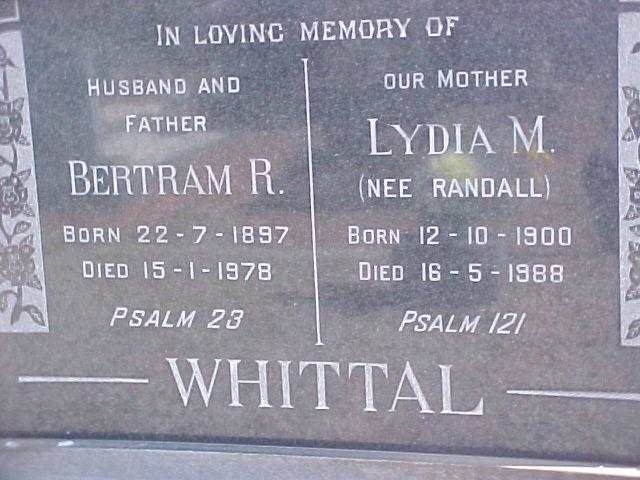 WHITTAL Betram R. 1897-1978 &amp; Lydia M. RANDALL 1900-1988