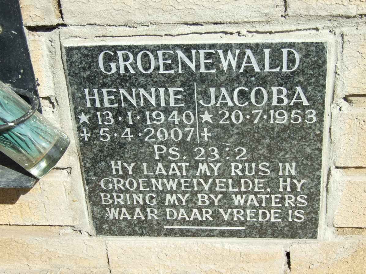 GROENEWALD Hennie 1940-2007 &amp; Jacoba 1953-
